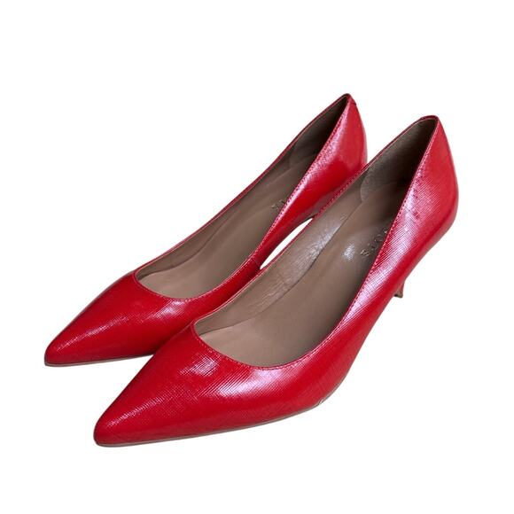 Talbots red leather pumps textured ladies US size 7.5B kitten heels career shoes - Picture 6 of 10